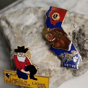 Lions Club California Bear and Cowboy Enamel Lapel Pins (2)